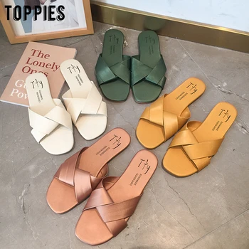 

Toppies 2020 Slipper Woman Summer Korean Outside Shoes Flat Bottom Sandals Beach Shoes