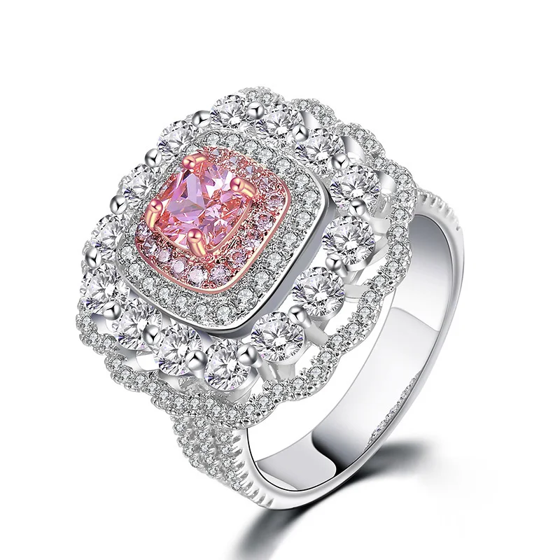 2020 New Classic Real Solid 925 Sterling Silver Ring 2Ct Pink Quartz Wedding Jewelry Rings Engagement Women's Gifts | Украшения и