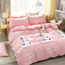 

Cute Pink Rabbit Comforter Bedding Set For Girls Luxury Modern Fashion Cartoon King Queen Twin Size Bed Linen Duvet Cover Sets