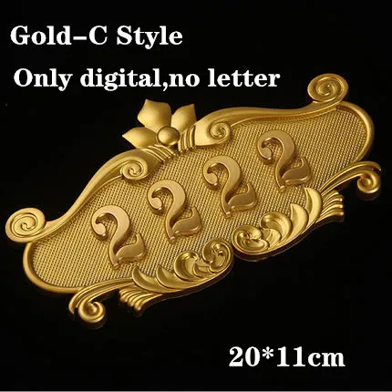 Gold C Style ABS имитация металла бронзовая античная медь номер дома на заказ знак номер двери стикер для двери отеля квартира вилла - Цвет: Gold C Style