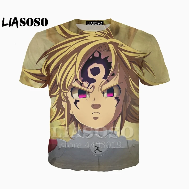 Новинка, футболка с 3d принтом в стиле Харадзюку, аниме «Seven Deadly Sins Nanatsu No Taizai», уличная одежда в стиле хип-хоп, футболки в стиле Харадзюку, забавная футболка
