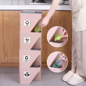 

Stacked Sorting Trash Can Kitchen Recycle Trash Bin Household Dry And Wet Separation Waste Bin Bathroom Storage Bucket