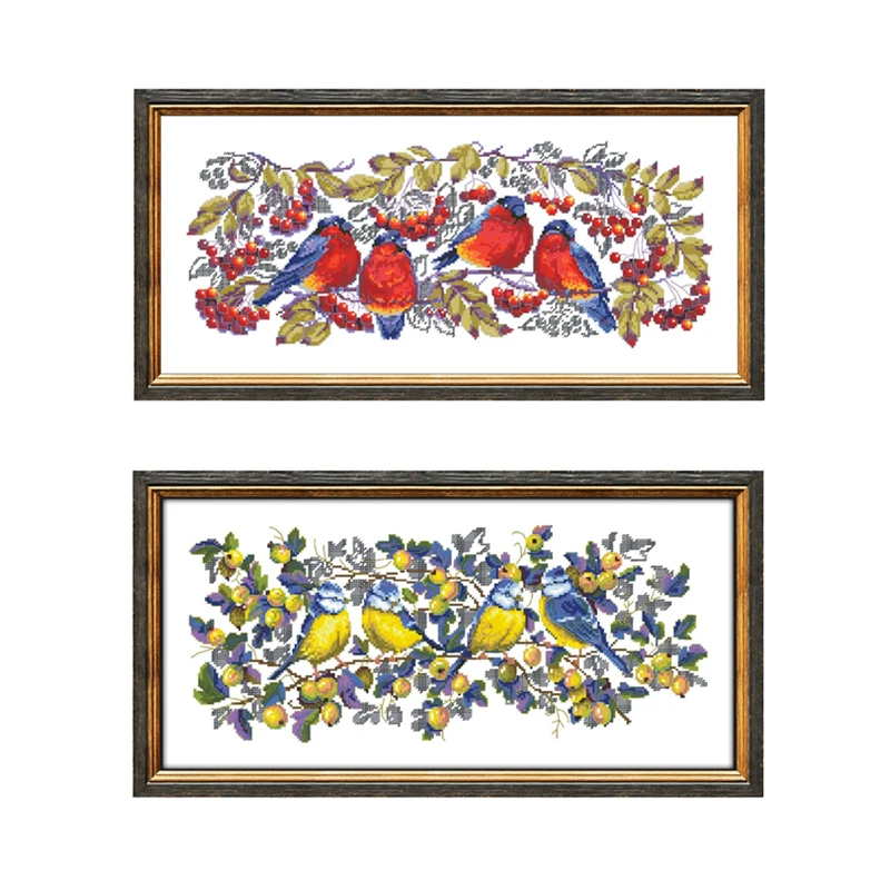 Bullfinches with red fruits rcross stitch package white canvas 18ct 14ct 11ct cloth cotton thread embroidery DIY handmade | Дом и сад