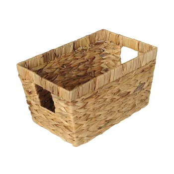 

Straw Woven Storage Basket Portable Handle Fabrics Storage Case Hand Made Sundries Container (Size S)