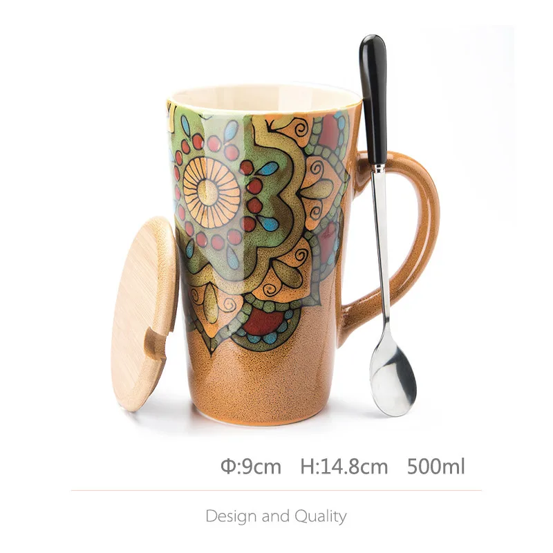 Керамическая кружка с ложкой, большая емкость, парные чашки, креативная кофейная чашка в винтажном стиле, бутылка для питьевой воды для дома