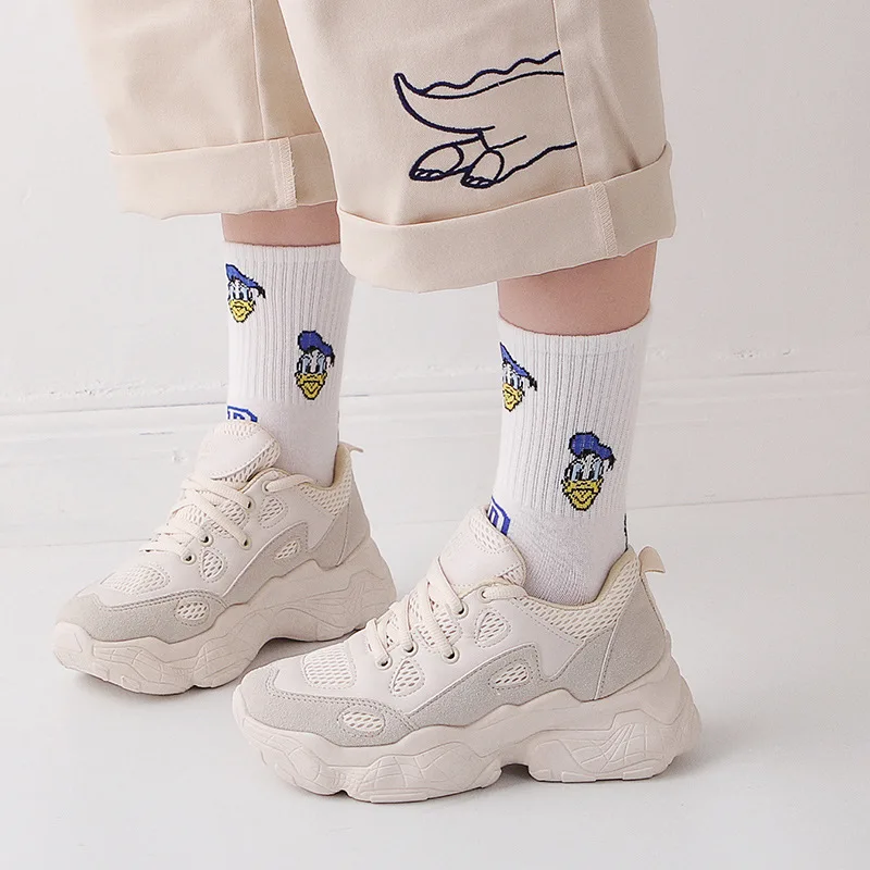 Disney Girl Casual Cute Socks Women Cartoon Animal Mickey Donald Duck Ladies Socks Cotton Happy Funny Street Fashion Adults