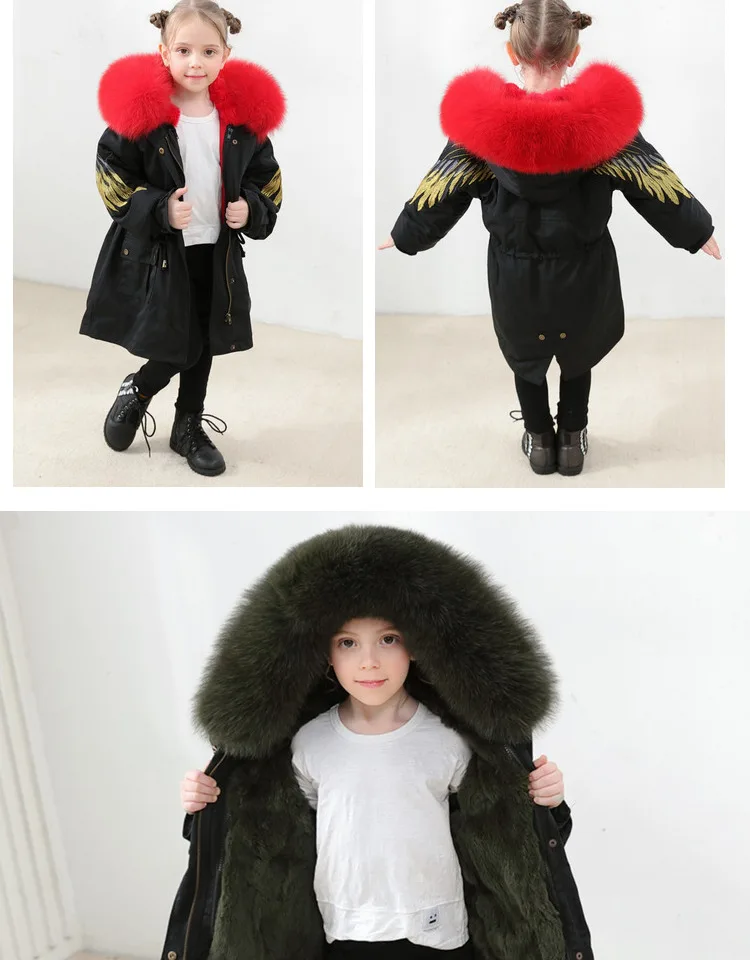 Children's fur girls wear male baby real rex rabbit fur coat baby long section to overcome thick winter cotton coat kids jacket