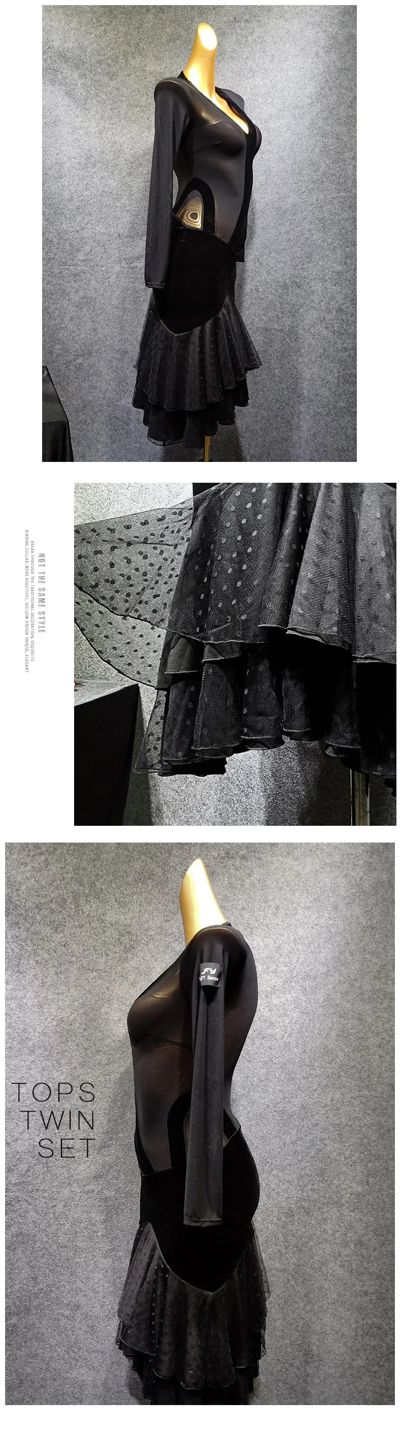 Latin Dance Dress Lady Sexy Black Mesh Seethrough Performance Dresses Rumba Tango Salsa Cha Cha Dancing Women Dancewear DN4343
