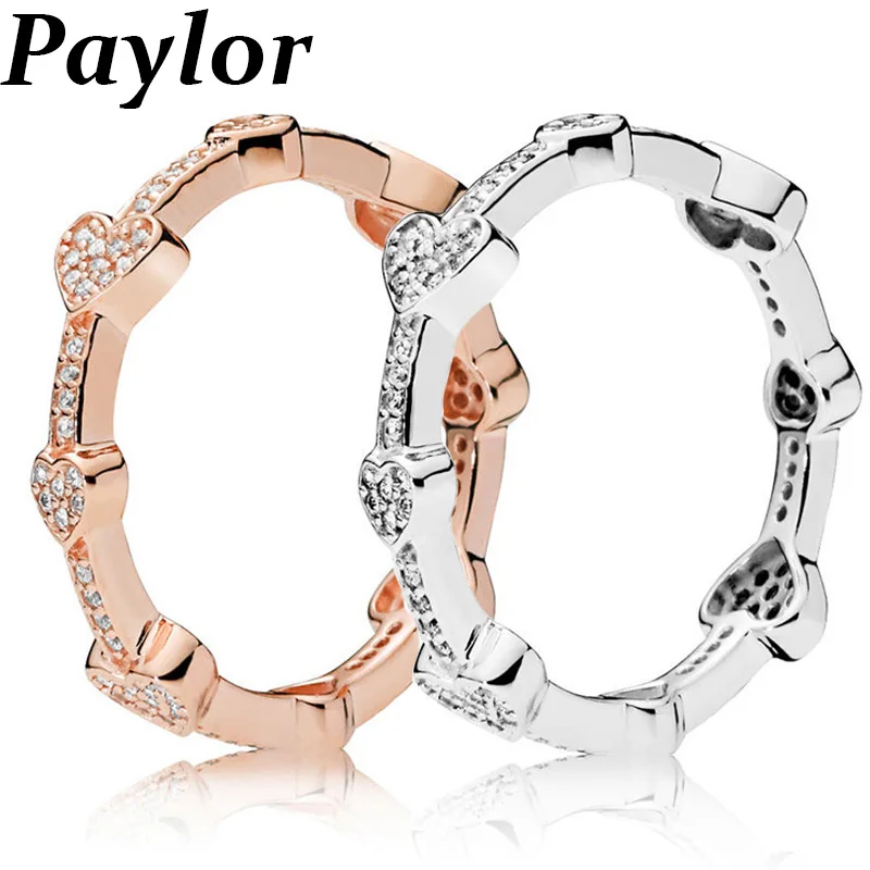 

Paylor Trendy Engagement Ring Heart Stackable Brand Finger Rings for Women Rose Gold Silver Crystal Bague Jewelry 2019 Bijoux