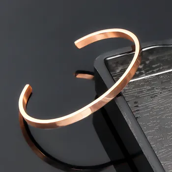 

4mm Thin Open Cuff Bangles Stainless Steel Smooth Gold Black Rose Gold Men Women Delicate Stackable Bracelet Jewelry