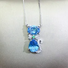 Натуральное Настоящее голубое топаз кате или Медвежонок Стильное ожерелье подвеска из стерлингового серебра 925 пробы, хорошее ювелирное изделие карат* 2 шт драгоценный камень TQ910246