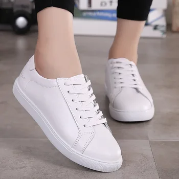 

New Spring Women Genuine Leather Shoes flat sneakers women shoes low upper lace up white women walking shoes J2-48