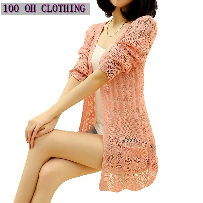 

VZFF 2019 Fashion Knitted Cardigan Loose Pocket Hollow Long Sleeve Women Sweater Female Cardigans Women's Coats Outerwear