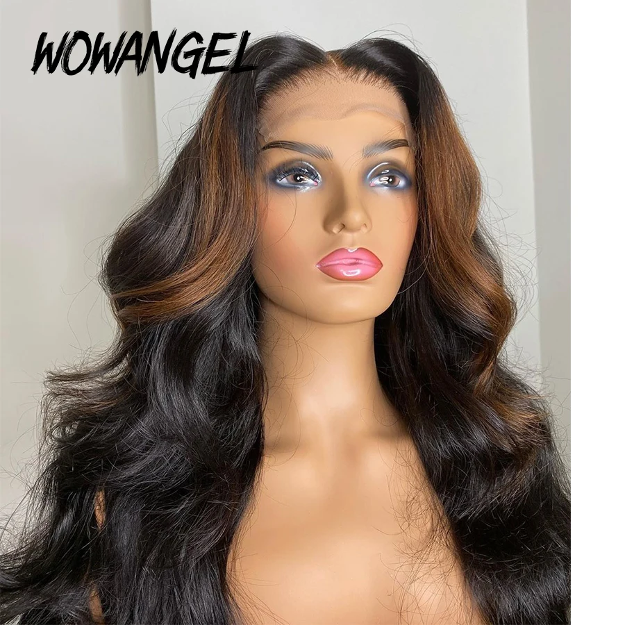 

WOWANGEL Ombre Blonde Colored 1B30 Pre Plucked Brazilian Remy 13*6 Lace Front Human Hair Wigs Bleached Knots 180% Deep Part