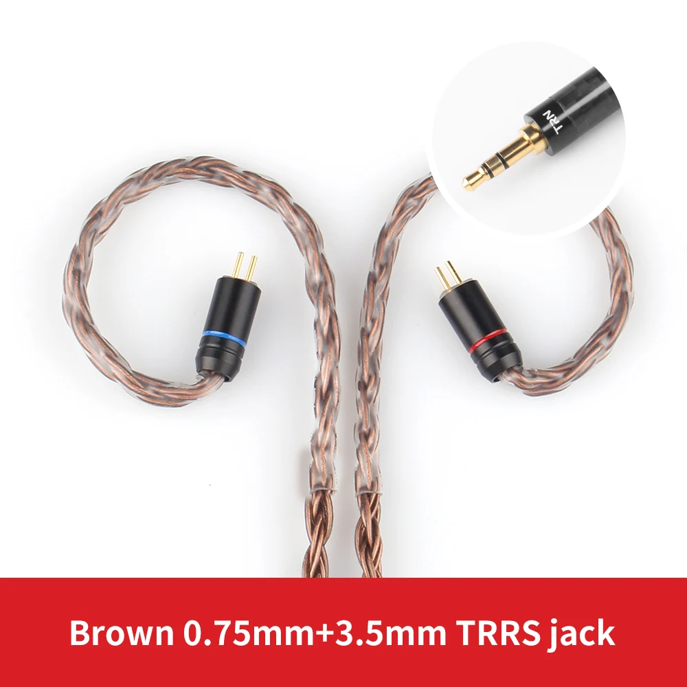 brown 3.5mm 0.75mm TRN T2 16 Core Silver Plated HIFI Upgrade Cable Gray\Black\Brown MMCX/2Pin Connector For TRN V80 AS10 V90 T2 C10 C16 S2 PRO T2 - Цвет: brown 3.5mm 0.75mm