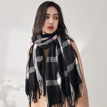 

VISROVER New Winter Checked Scarf For Woman Female Shawls Cashmere Handfeeling Winter Wraps Plaid Hijab Poncho Ladies Wholesale