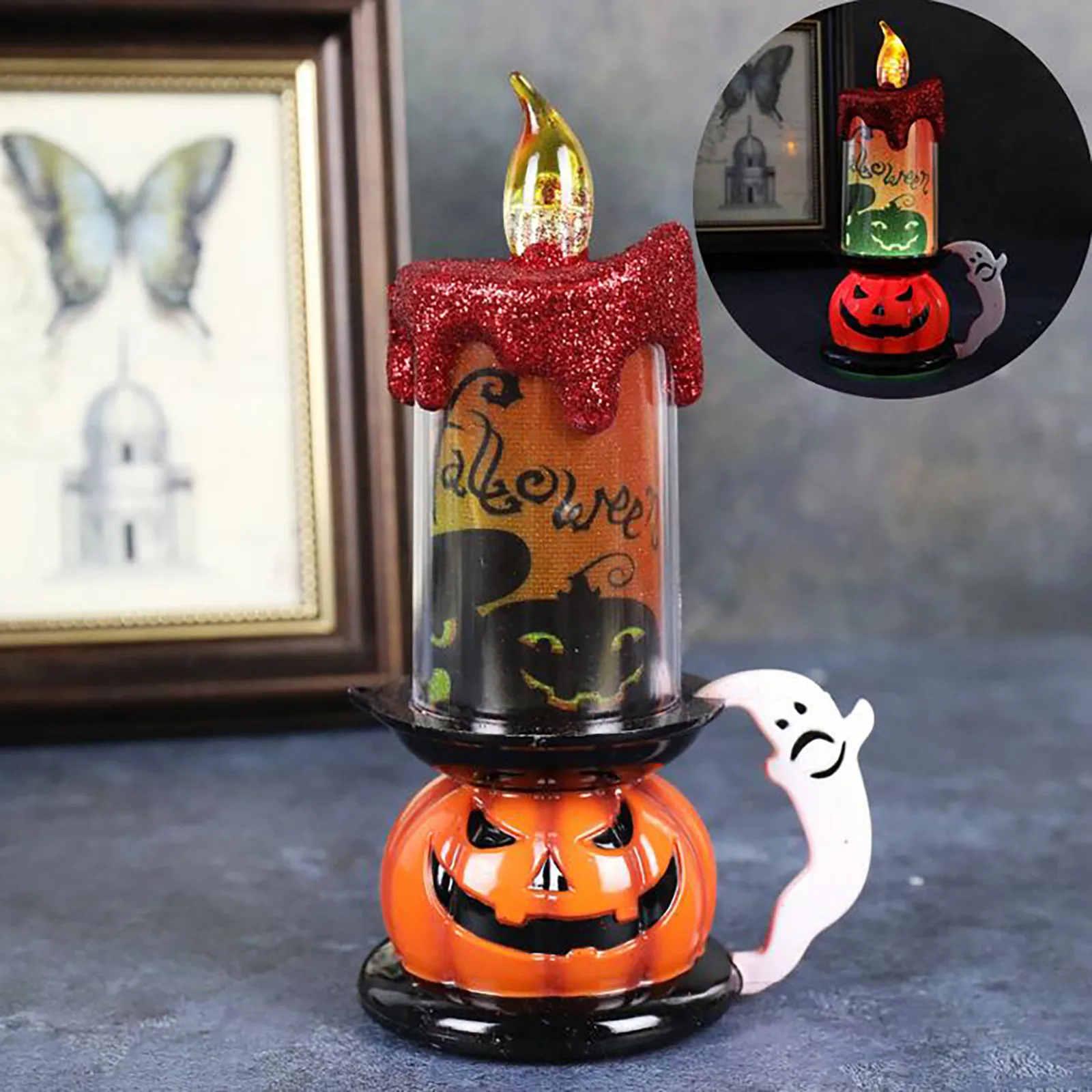 LED Candles Lights Skull-Pumpkin Led Flameless Battery Operated Moving Artificial Tea Light for Halloween Party 10x17 cm |