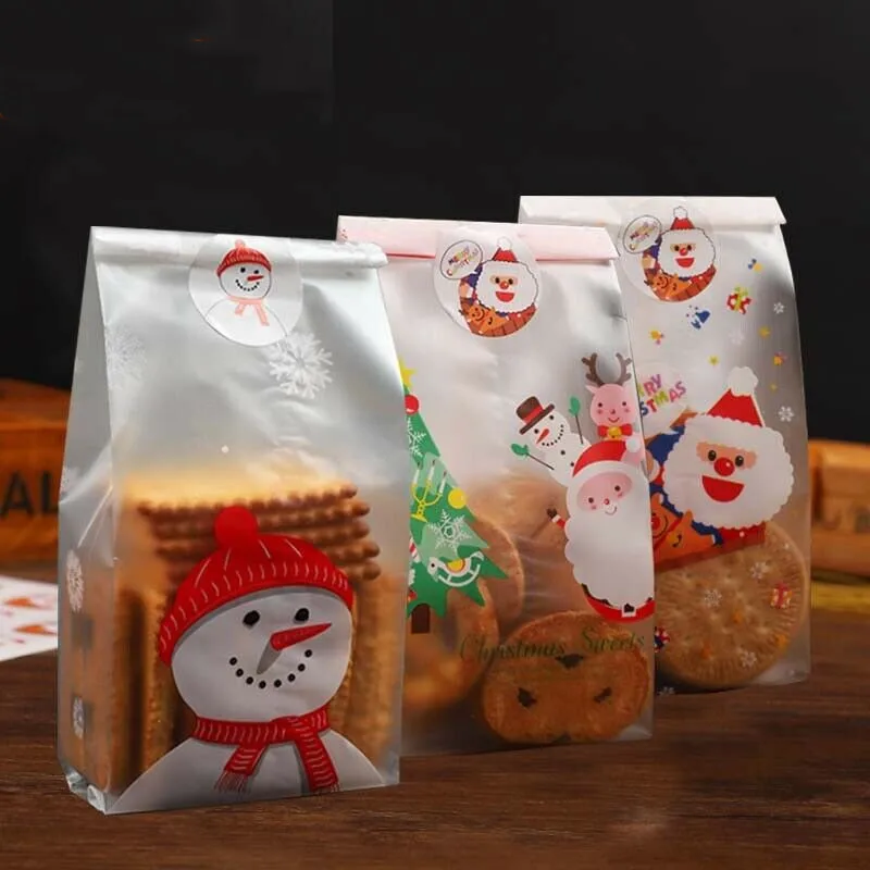 50Pcs Plastic Cookie Candy Biscuit Packaging Bag Gift Bags Christmas Decoration Navidad Santa Claus Xmas Tree Packaging Bag