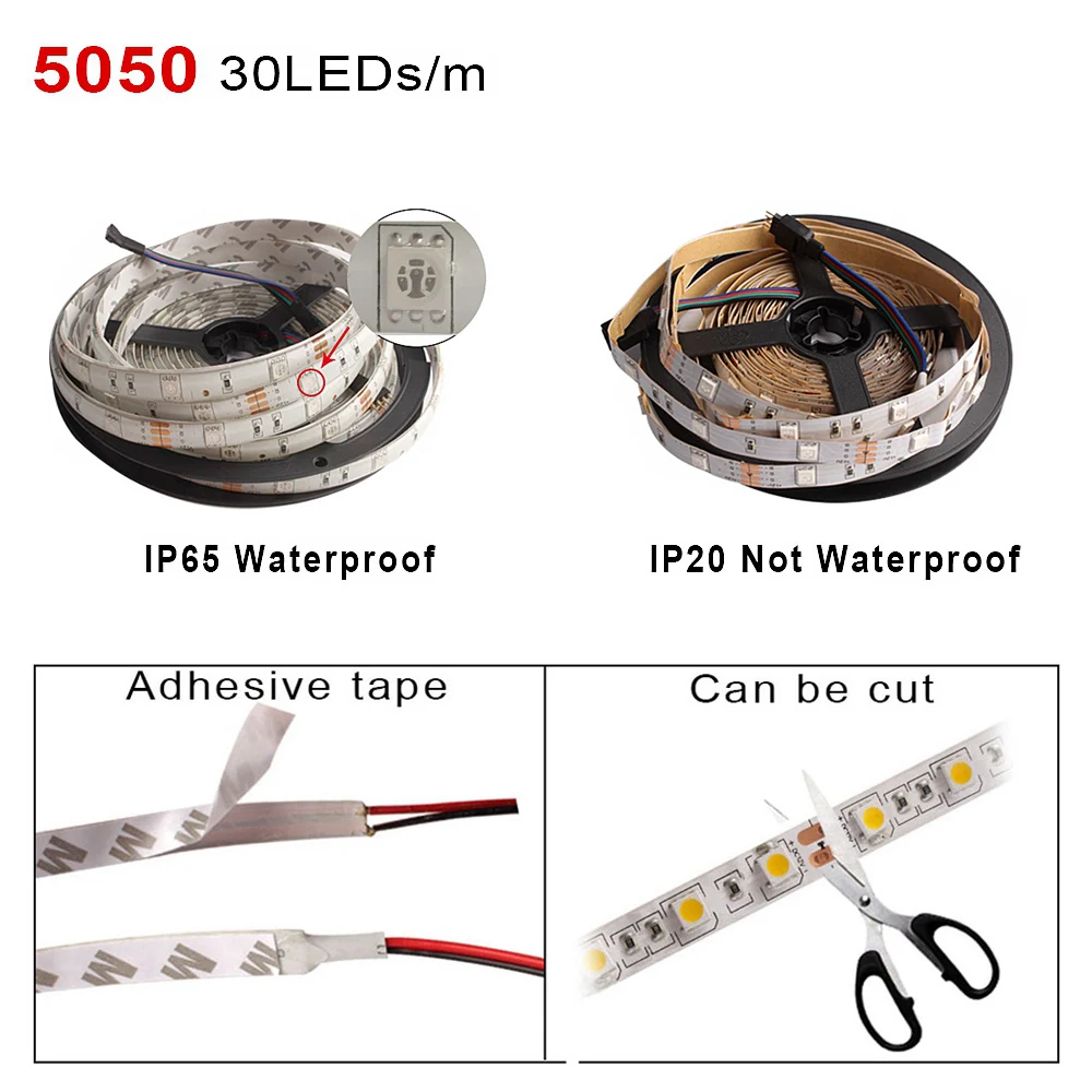 Светодиодная лента RGB Водонепроницаемая SMD 5050 5 м 10 15 12 В постоянного тока гибкая