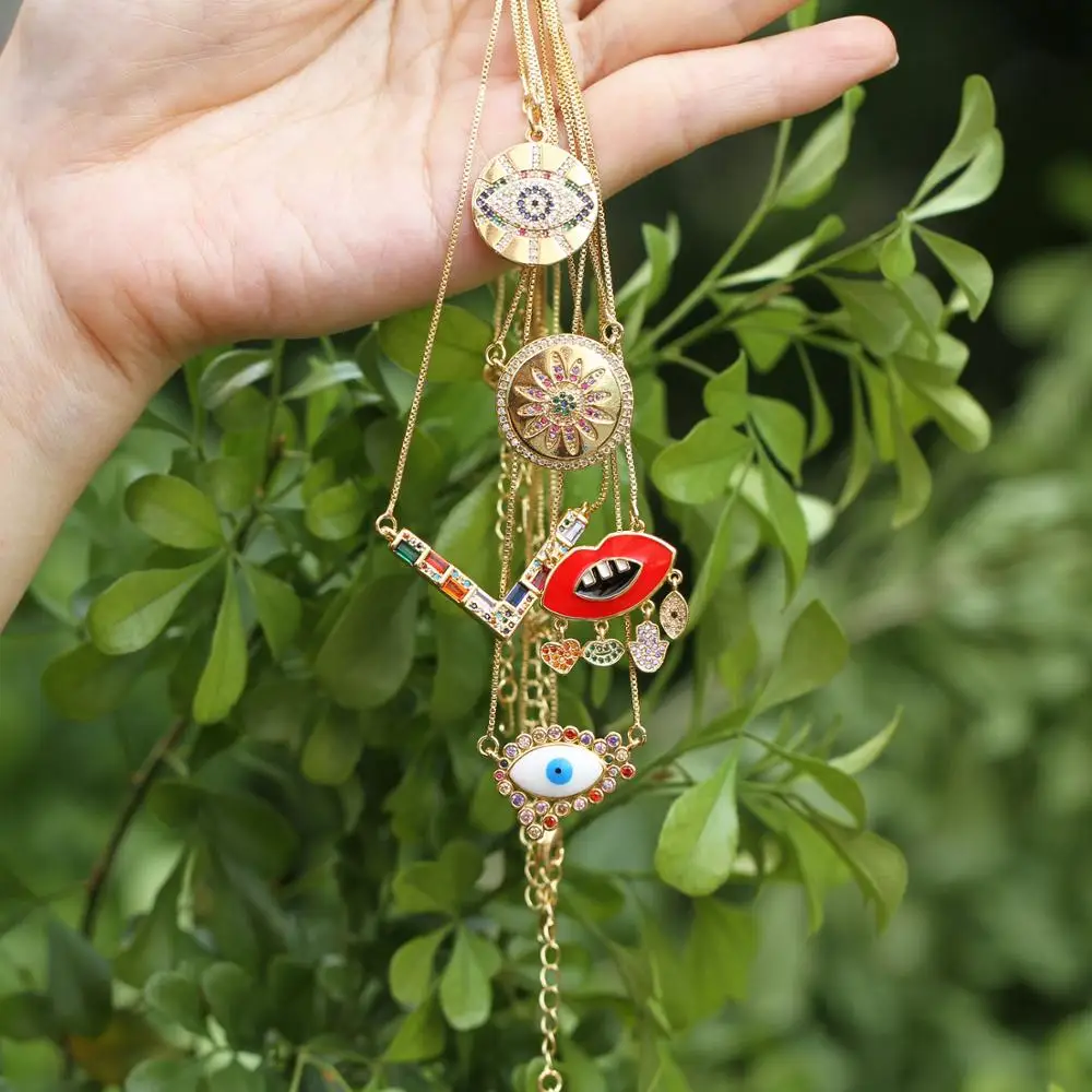 Новое ожерелье с круглым кулоном в форме сердца/ракушки/цветка/губы/сглаза из