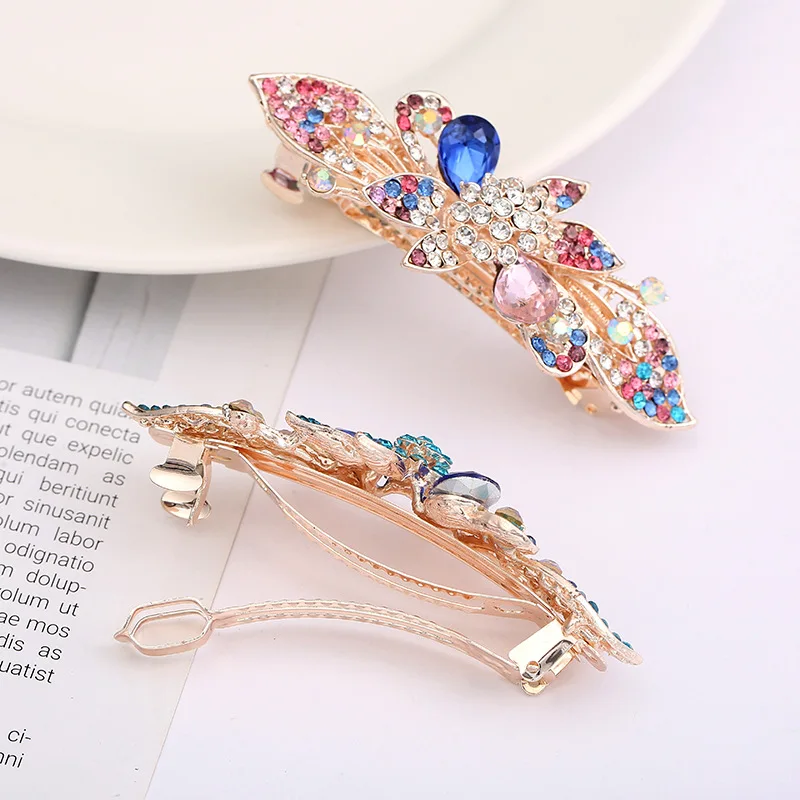 

European version color large spring chuck hairpin female fashion exquisite butterfly rhinestone ponytail clip jewelry A23
