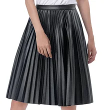 Однотонная женская плиссированная юбка из искусственной кожи, расклешенная трапециевидная Юбка До Колена, тянущаяся Повседневная Осенняя элегантная ретро юбка до середины икры для девушек