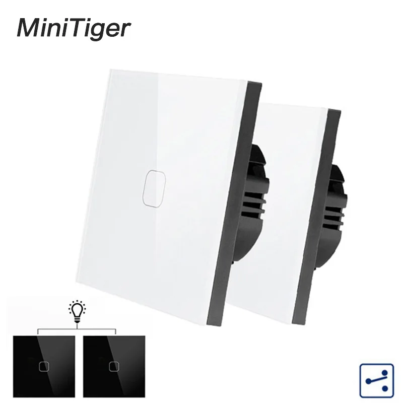  Minitiger 1/2 Gang 2 Way EU Standard Control Wall Touch Screen SwitchWhite Crystal Glass Panelcross - 4000026354568