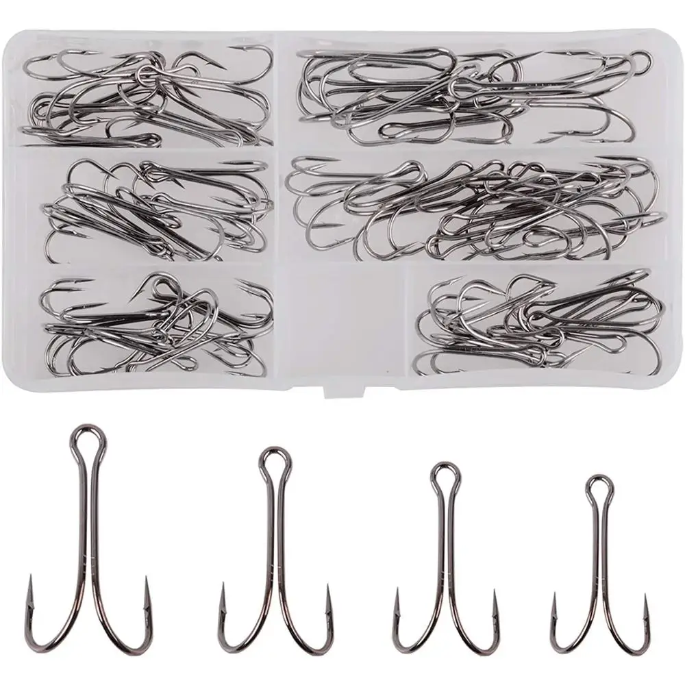 

65pcs Fishing Double Hook Kit Frog Fishing Hooks High Carbon Steel Fly Tying Fishing Hooks Open Shank Hooks for Freshwater