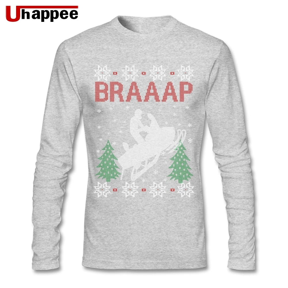 Уличный снегоход Braaap Рождественская футболка для мужчин Рождественский подарок мужчины o-образным вырезом печати с длинным рукавом хлопок плюс размер майки