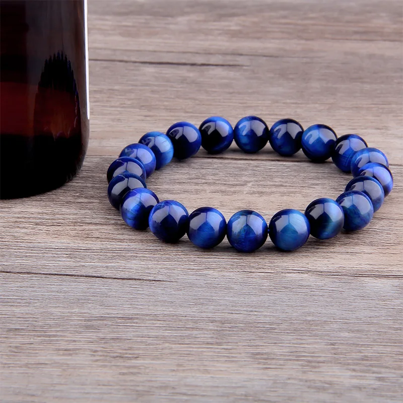 Lapis Lazuli Высокое качество, разноцветные бусины тигровый глаз, браслеты из натурального камня, круглые бусины, эластичные браслеты для женщин и мужчин, ювелирные изделия - Окраска металла: Lapis Lazuli