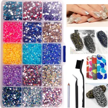 

15 Colors Resin Rhinestones Set Flatback Rhinestones Non Hot Fix AB Crystal Strass Gems Rhinestones for Nail Art Decoration DIY
