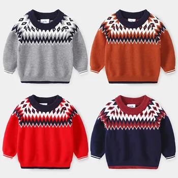 

2020 Autumn Winter 2 3 4 6 8 9 10 Years Christmas Gift O-Neck Knitted Handsome Kids Ethnic Style Soft Sweater For Kids Baby Boys