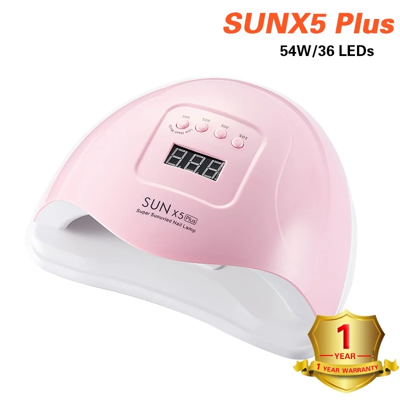 SUNx5 54W УФ-лампы для ногтей Светодиодный лампа для маникюра ногтей Сушилка для ногтей гели инфракрасный Сенсор 10/30/60/99s таймер ЖК-дисплей Дисплей - Цвет: Pink