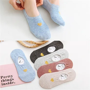 

1 Pairs Women Sock Cotton No Show Non-Slip Short Boat Socks Ankle Low Female Womens Invisible Soft Heart Slippers