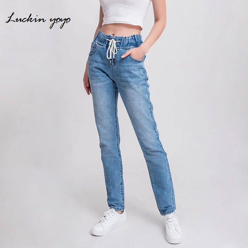 Günstig Luckinyoyo jean frau mom jeans hosen boyfriend jeans für frauen mit hoher taille push up large größe damen jeans denim 5xl 2019