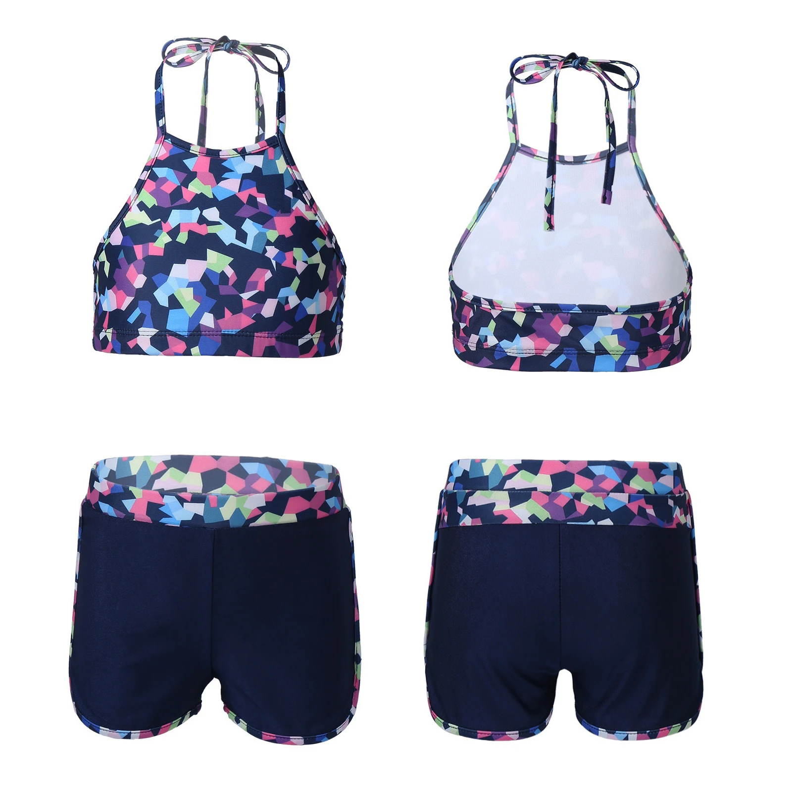 

2Pcs Kids Dance Yoga Sets Girls Summer Exercise Running Tracksuits Sportswear Halter Neck Sleeveless Crop Top Elastic Shorts Set