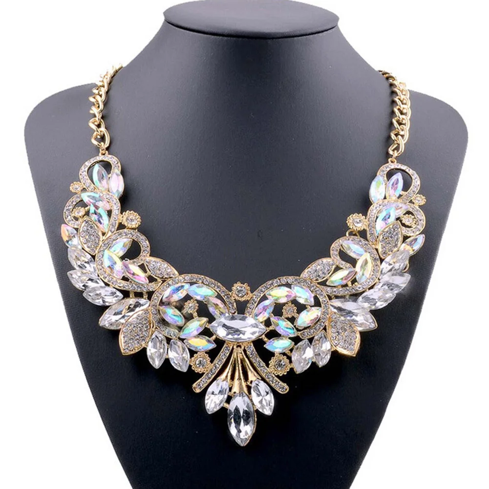 

2017 Luxury Ravishing Exaggerated Simulated Flower Choker Chain Necklace Alloy Statement Necklace fashion jewelry
