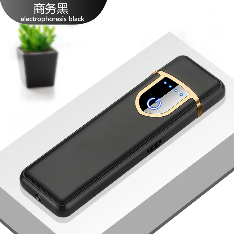 Black Электронная зарядка USB Зажигалка Мини ветрозащитная немой плазменная зажигалка аксессуары для сигарет электрическая зажигалка USB беспламенная - Цвет: Black