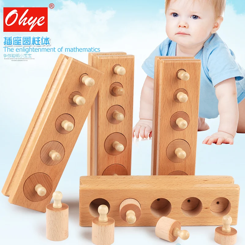 

Montessori educational wooden toy children cylinder socket block toy baby development practice and senses, gifts