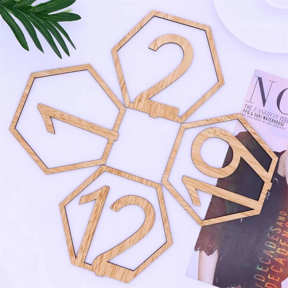 10Pcs 1-40 Numbers Wood Signs Wedding Hexagon Table Number Wooden Table Numbers Birthday Party Engagement Seat Sign Gift wooden wedding supplies