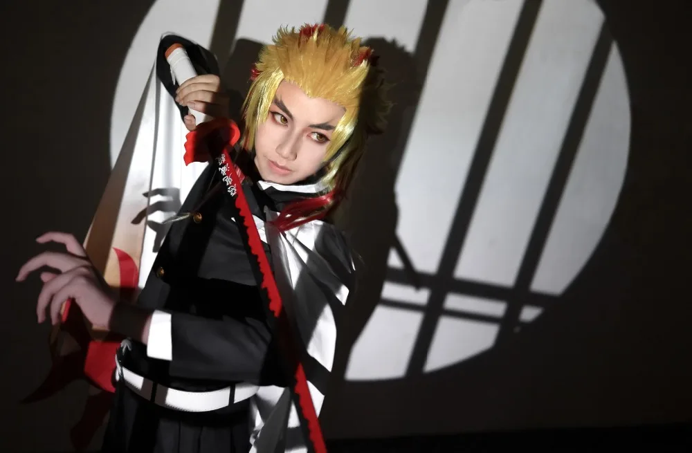 Аниме, Demon Slayer Rengoku kyoujurou, костюмы для косплея, Kimetsu no Yaiba, женские костюмы на Хэллоуин для мужчин и женщин