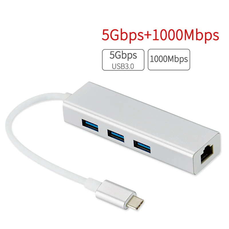 1000M/100M USB C Adapter 3 USB C Hub to RJ45 Lan Adapter Network Card Gigabit