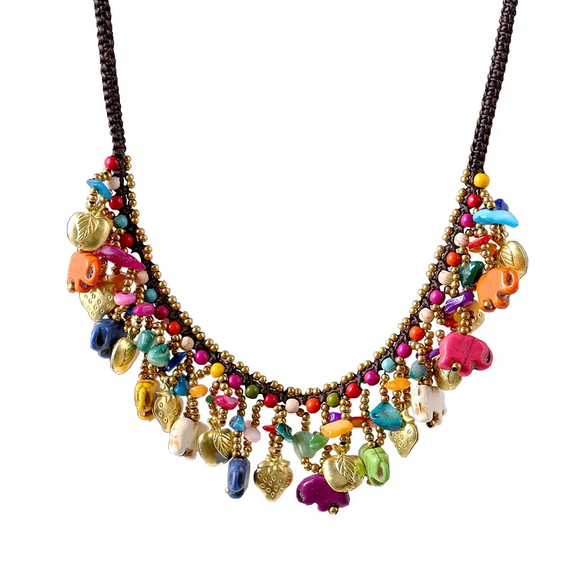 

New Style Europe And America Bohemian Style Short Vintage Elephant Necklace Ethnic-Style Turquoise Beach Accessories Wholesale