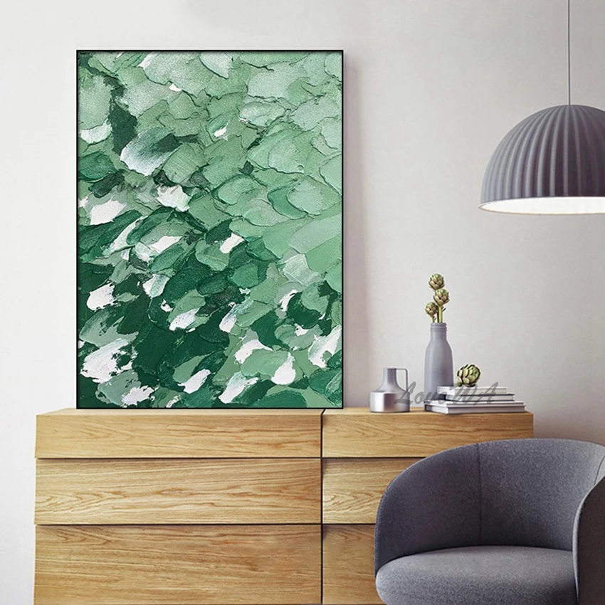 

Framless Green Simple Abstract Painting Knife Quality Artwork Art Deco Panel Home Decoration Piece Wall Picture Modern Art