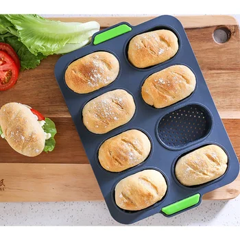 

1 pc 8-hole non-stick grid DIY flexible good heat-resistant hamburger bread baking mold Bread tray silicone household practical