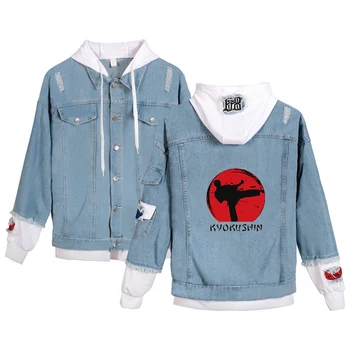 

Harajuku Kyokushin Kpop Denim Jean Stitching Jacket Coat wear Clothes kyokushin Men/Women Casual Cowboy Cool jeans hoodies