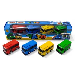 4pcs/set Anime the Little Bus Educational Toys Cartoon Mini Plastic Pull Back Bus Car Model Toy for Kids Christmas Gifts