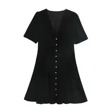 Однотонное женское однобортное тонкое мини-платье осеннее свободное женское платье с короткими рукавами D3559