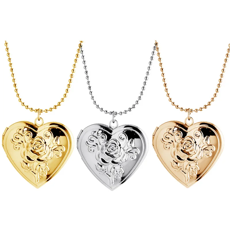 Flower Pattern Heart Locket Necklace DIY Memory Photo for Women Valentine's Day Gift | Украшения и аксессуары