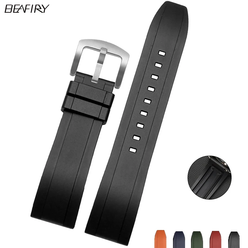 

BEAFIRY dust-proof Silicone Watch Band 20mm 22mm Quick Release fluorine Rubber Strap Watchband Waterproof Watchband black blue